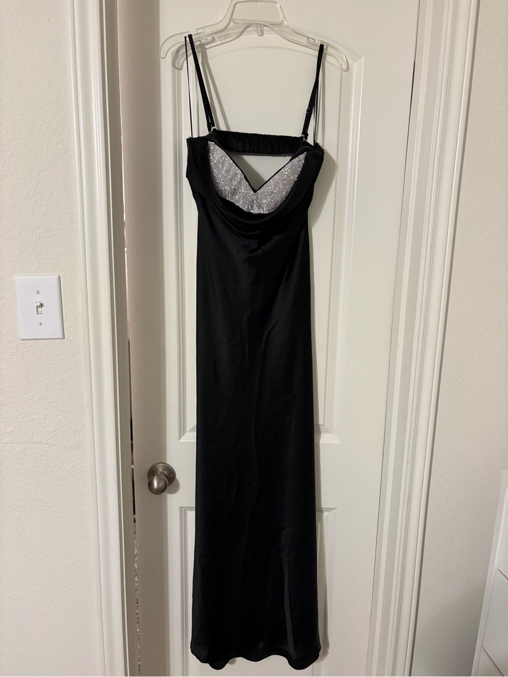 Hello Molly Black Strapless Evening Gown with Silver Sequin Detail